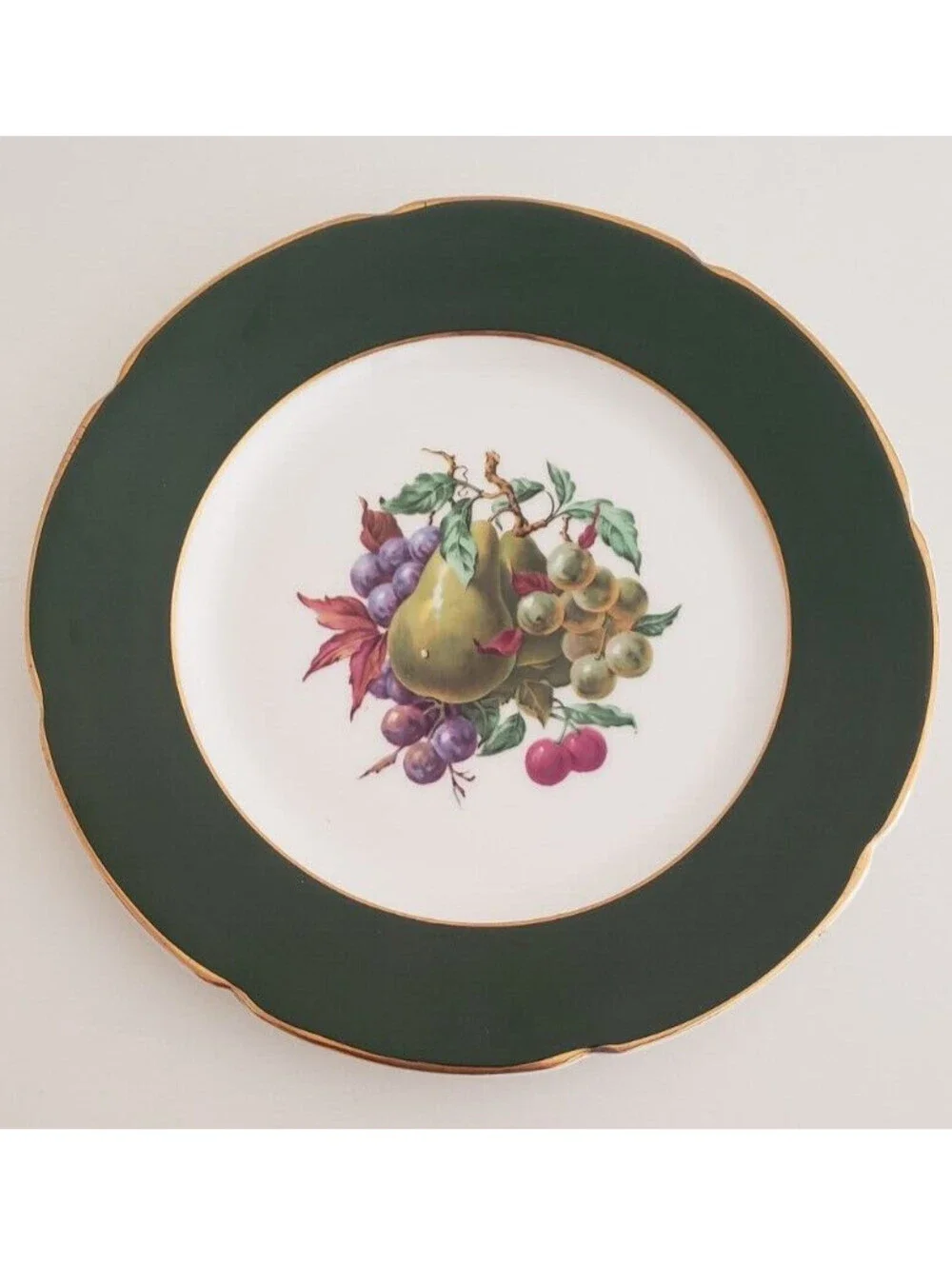 VTG Royal Grafton Fine Bone China Salad Plate England Fruit Green Gold Trim